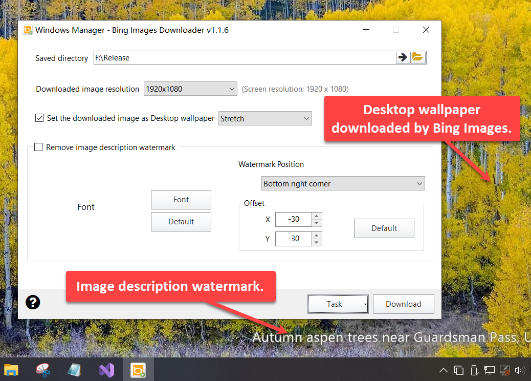 Bing Images Downloader: map, resolutie, achtergrond en beschrijvingswatermerk