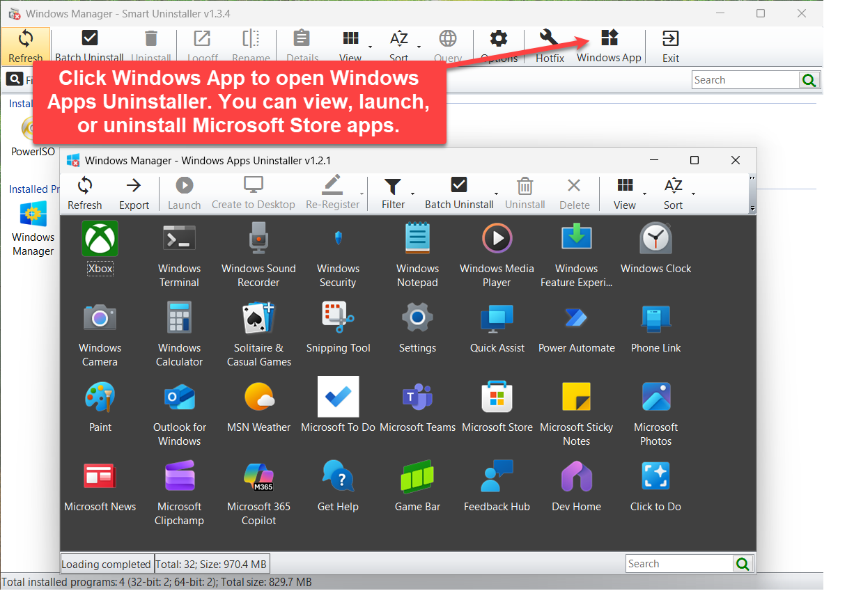 Windows Apps Uninstaller voor Microsoft Store-apps Windows Apps Uninstaller openen vanuit Smart Uninstaller: Store-apps bekijken, starten of deïnstalleren
